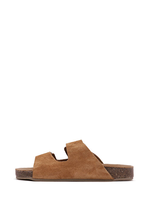 Kadın Taba Çift Tokalı Süet Deri Terlik 25SFD150210 - Görsel 3