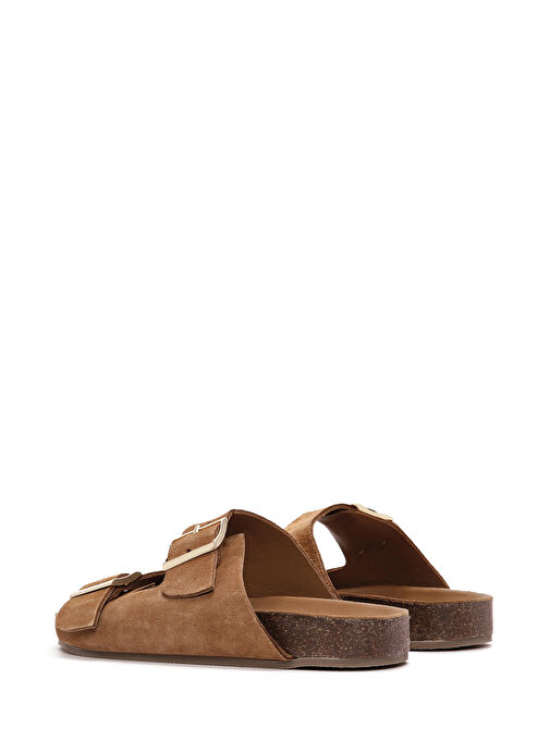 Kadın Taba Çift Tokalı Süet Deri Terlik 25SFD150210 - Görsel 6