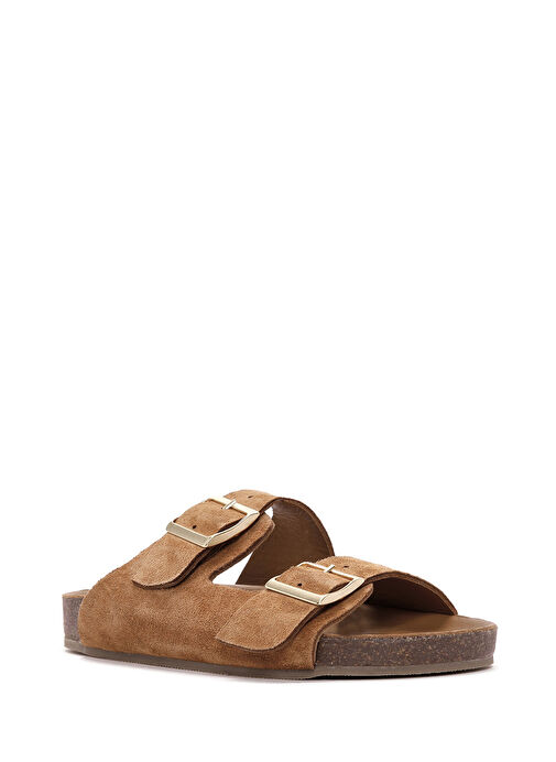 Kadın Taba Çift Tokalı Süet Deri Terlik 25SFD150210 - Görsel 7