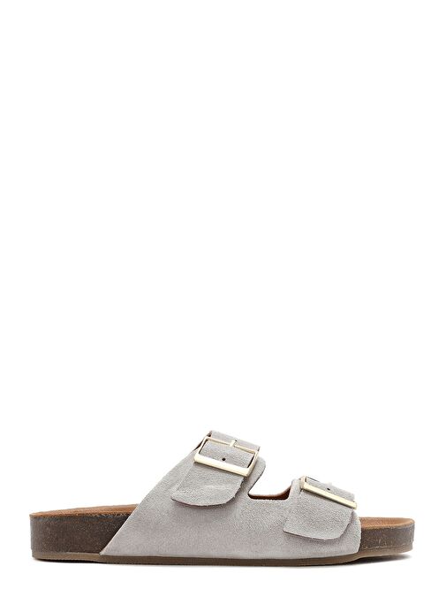 Kadın Gri Çift Tokalı Süet Deri Terlik 25SFD150210 - Görsel 2