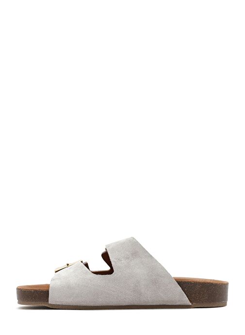 Kadın Gri Çift Tokalı Süet Deri Terlik 25SFD150210 - Görsel 3