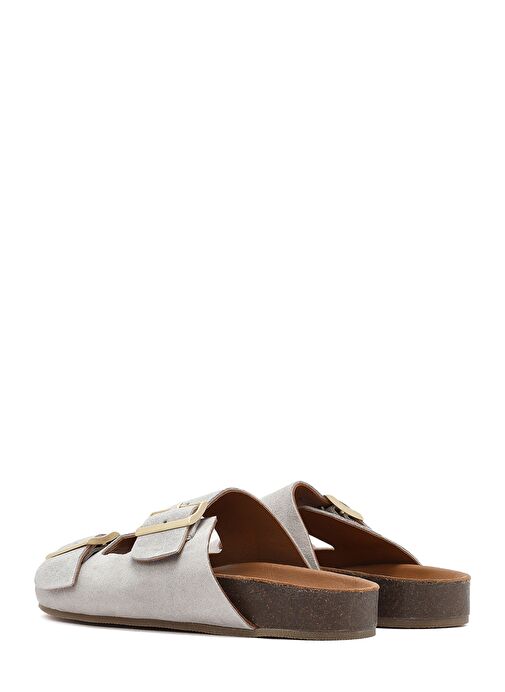 Kadın Gri Çift Tokalı Süet Deri Terlik 25SFD150210 - Görsel 6