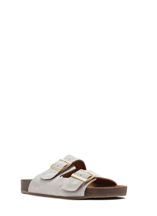 Kadın Gri Çift Tokalı Süet Deri Terlik 25SFD150210 - Görsel 7