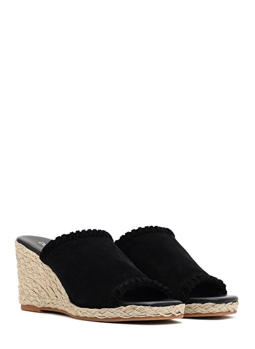 Derimod Derimod Kadın Siyah Dolgu Topuklu Süet Deri Espadril Terlik 25SFD150510 Sandalet & Terlik | Boyner Siyah - 4. görsel