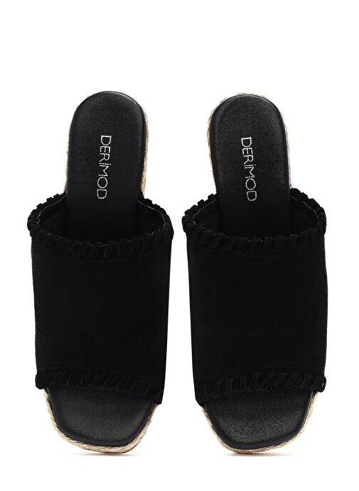 Derimod Derimod Kadın Siyah Dolgu Topuklu Süet Deri Espadril Terlik 25SFD150510 Sandalet & Terlik | Boyner Siyah - 9. görsel