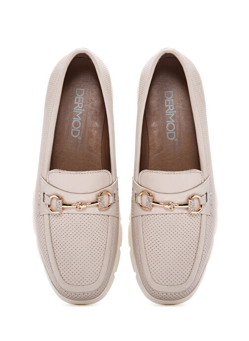 Kadın Krem Tokalı Deri Comfort Loafer 25SFD151718 - Görsel 8