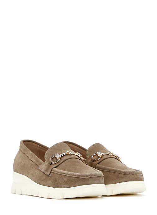 Kadın Vizon Dolgu Topuklu Süet Deri Comfort Loafer 25SFD151710 - Görsel 4
