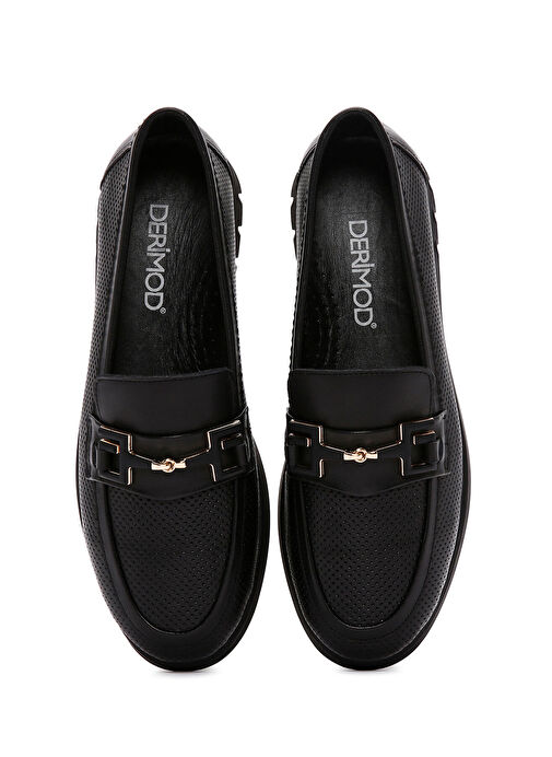 Kadın Siyah Tokalı Deri Comfort Loafer 25SFD151818 - Görsel 7