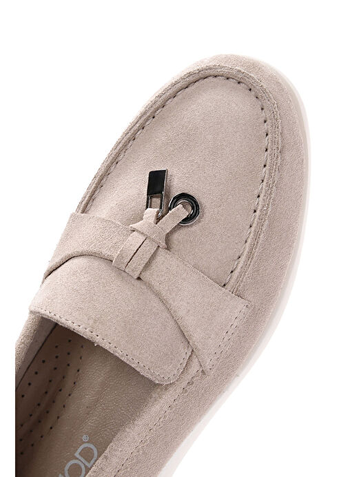 Kadın Bej Tokalı Süet Deri Comfort Loafer 25SFD151910 - Görsel 8