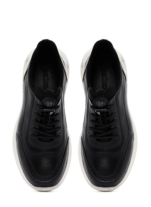Erkek Siyah Bağcıklı Kalın Tabanlı Deri Sneaker 25SFD6760FT - Görsel 8
