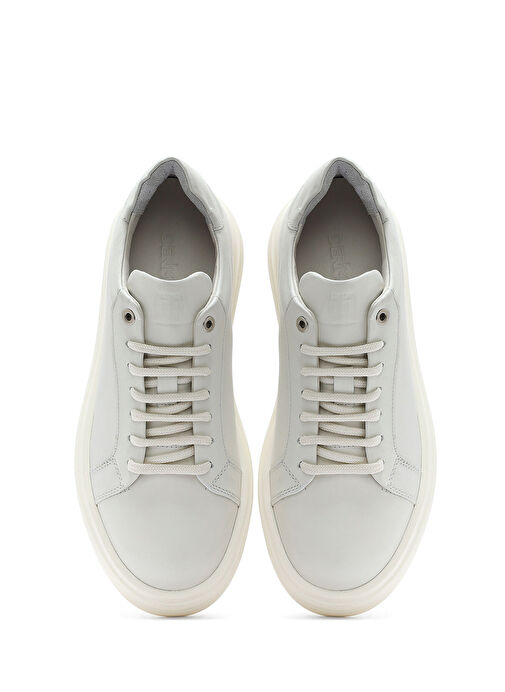 Erkek Beyaz Kalın Tabanlı Bağcıklı Deri Sneaker 25SFD654118 - Görsel 8