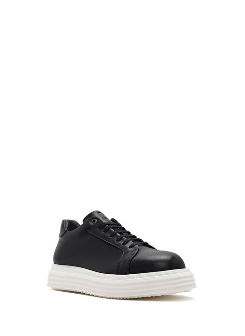 Erkek Siyah Kalın Tabanlı Bağcıklı Deri Sneaker 25SFD654118 - Görsel 7