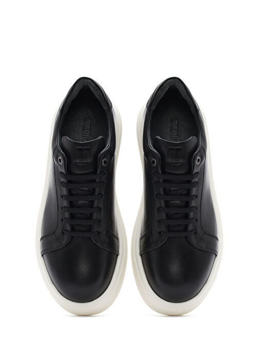 Erkek Siyah Kalın Tabanlı Bağcıklı Deri Sneaker 25SFD654118 - Görsel 8