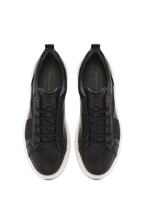 Erkek Siyah Bağcıklı Kalın Tabanlı Deri Sneaker 25SFD654318 - Görsel 8