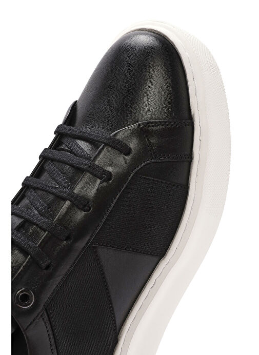 Erkek Siyah Bağcıklı Kalın Tabanlı Deri Sneaker 25SFD654318 - Görsel 9