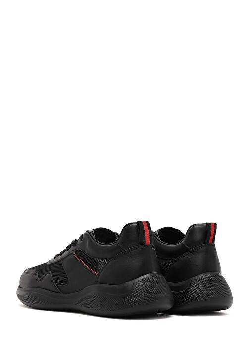 Erkek Siyah Bağcıklı Kalın Tabanlı Deri Casual Sneaker 25SFD756314 - Görsel 6