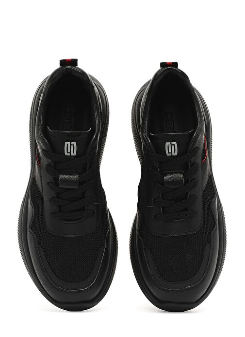 Erkek Siyah Bağcıklı Kalın Tabanlı Deri Casual Sneaker 25SFD756314 - Görsel 8