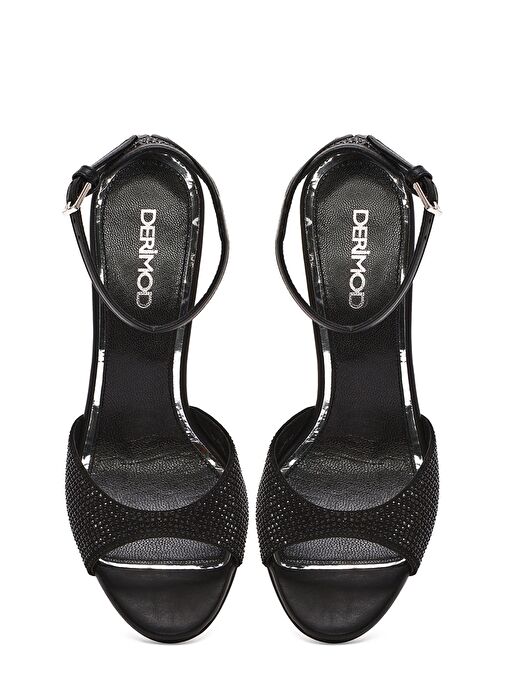 Derimod Derimod Kadın Siyah Bilekten Bantlı Taşlı Deri İnce Yüksek Topuklu Ayakkabı 25SFD1201TS | Boyner Siyah - 9. görsel