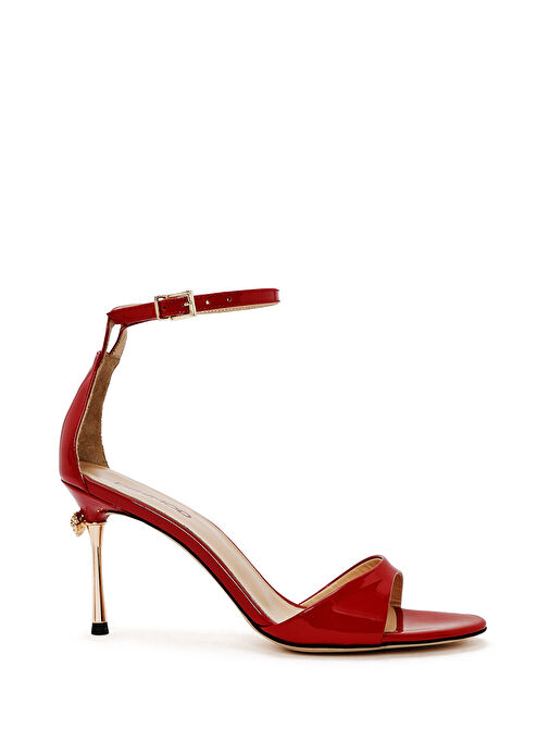 Kadın Kırmızı Bilekten Bantlı Yüksek İnce Topuklu Rugan Deri Ayakkabı 25SFD120216 - Görsel 2