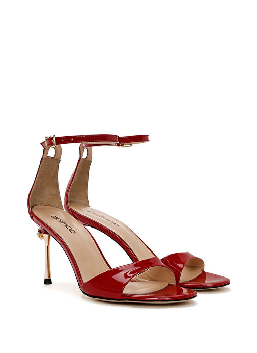 Kadın Kırmızı Bilekten Bantlı Yüksek İnce Topuklu Rugan Deri Ayakkabı 25SFD120216 - Görsel 4