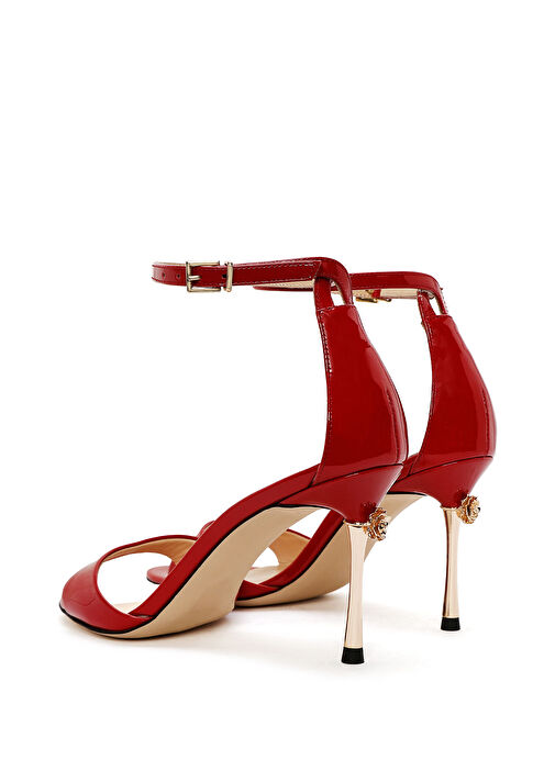 Kadın Kırmızı Bilekten Bantlı Yüksek İnce Topuklu Rugan Deri Ayakkabı 25SFD120216 - Görsel 7