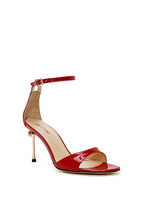 Kadın Kırmızı Bilekten Bantlı Yüksek İnce Topuklu Rugan Deri Ayakkabı 25SFD120216 - Görsel 8