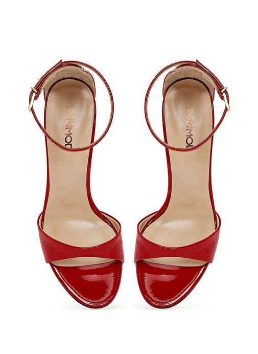 Kadın Kırmızı Bilekten Bantlı Yüksek İnce Topuklu Rugan Deri Ayakkabı 25SFD120216 - Görsel 9