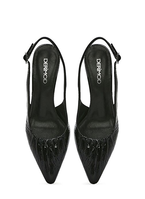 Kadın Siyah Arkası Açık İnce Topuklu Deri Ayakkabı 25SFD120916 - Görsel 9