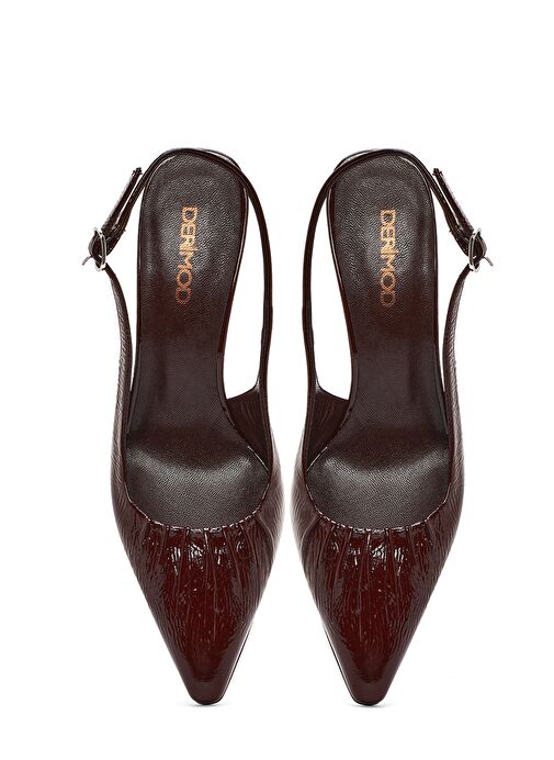 Kadın Bordo Arkası Açık Deri İnce Topuklu Ayakkabı 25SFD120916 - Görsel 9