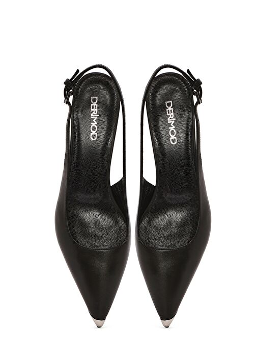 Derimod Derimod Kadın Siyah Arkası Açık Deri Kısa İnce Topuklu Ayakkabı 25SFD120818 | Boyner Siyah - 9. görsel