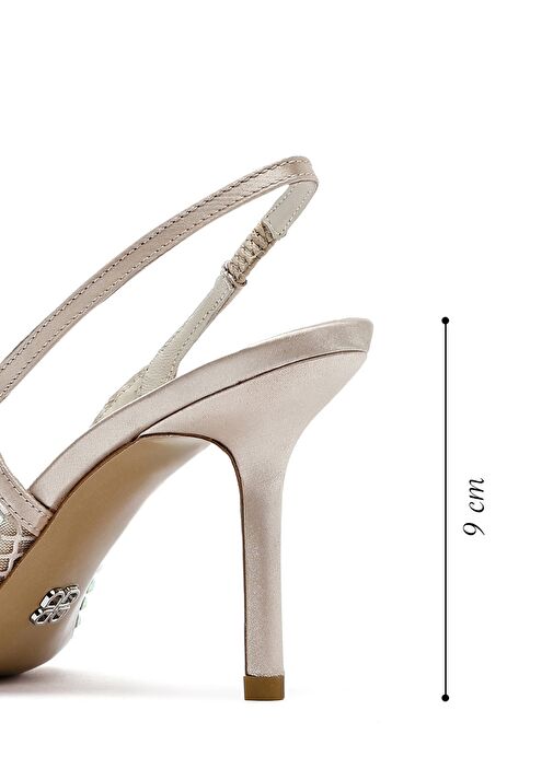 Kadın Bej Taşlı Arkası Açık İnce Topuklu Deri Ayakkabı 25SFD1210TS - Görsel 3