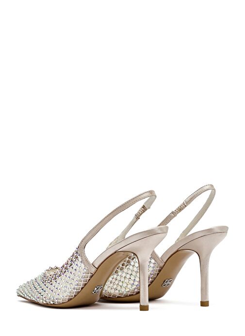 Kadın Bej Taşlı Arkası Açık İnce Topuklu Deri Ayakkabı 25SFD1210TS - Görsel 7