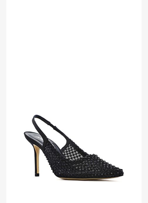 Kadın Siyah Taşlı Arkası Açık İnce Topuklu Deri Ayakkabı 25AFD1207TS - Görsel 8