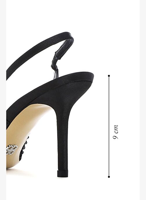 Kadın Siyah Taşlı Arkası Açık İnce Topuklu Deri Ayakkabı 25AFD1207TS - Görsel 3