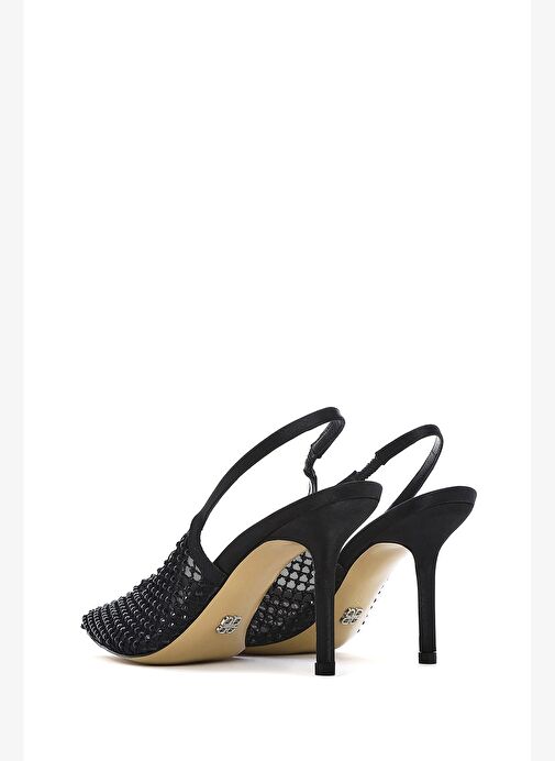 Kadın Siyah Taşlı Arkası Açık İnce Topuklu Deri Ayakkabı 25AFD1207TS - Görsel 7