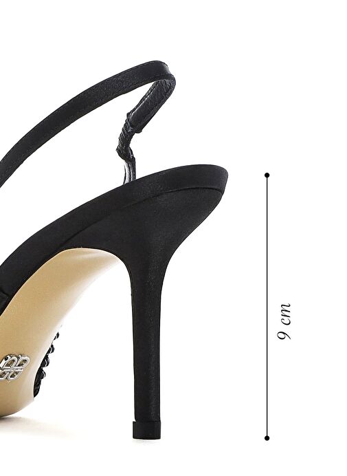 Kadın Siyah Taşlı Arkası Açık İnce Topuklu Deri Ayakkabı 25SFD1210TS - Görsel 3