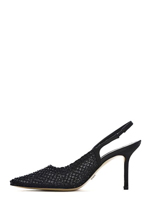 Kadın Siyah Taşlı Arkası Açık İnce Topuklu Deri Ayakkabı 25SFD1210TS - Görsel 5