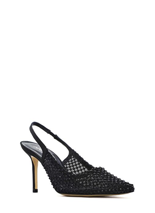 Kadın Siyah Taşlı Arkası Açık İnce Topuklu Deri Ayakkabı 25SFD1210TS - Görsel 8
