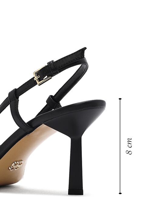 Kadın Siyah Bilekten Tokalı Arkası Açık İnce Topuklu Deri Ayakkabı 25SFD121218 - Görsel 3