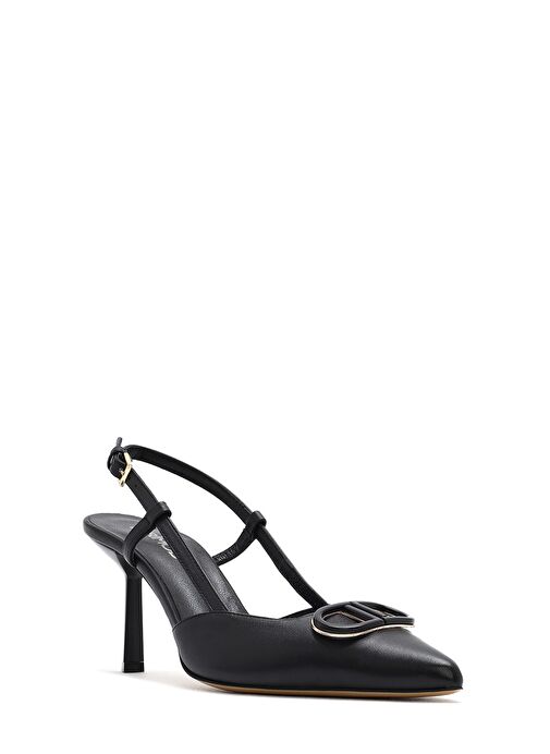 Kadın Siyah Bilekten Tokalı Arkası Açık İnce Topuklu Deri Ayakkabı 25SFD121218 - Görsel 8