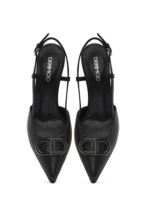 Kadın Siyah Bilekten Tokalı Arkası Açık İnce Topuklu Deri Ayakkabı 25SFD121218 - Görsel 9