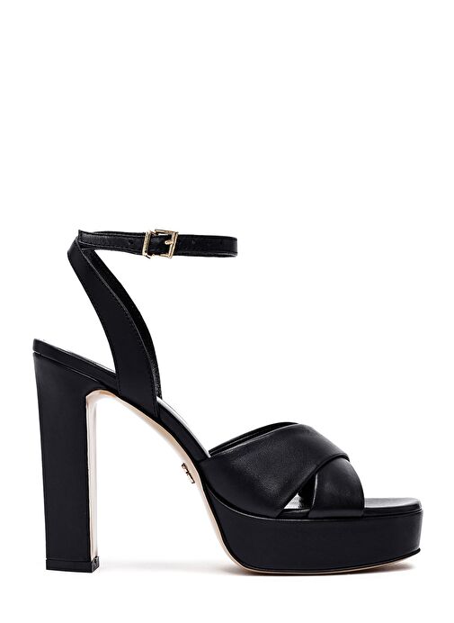 Kadın Siyah Bilekten Tokalı Platform Yüksek Kalın Topuklu Deri Sandalet 25SFD120418 - Görsel 2