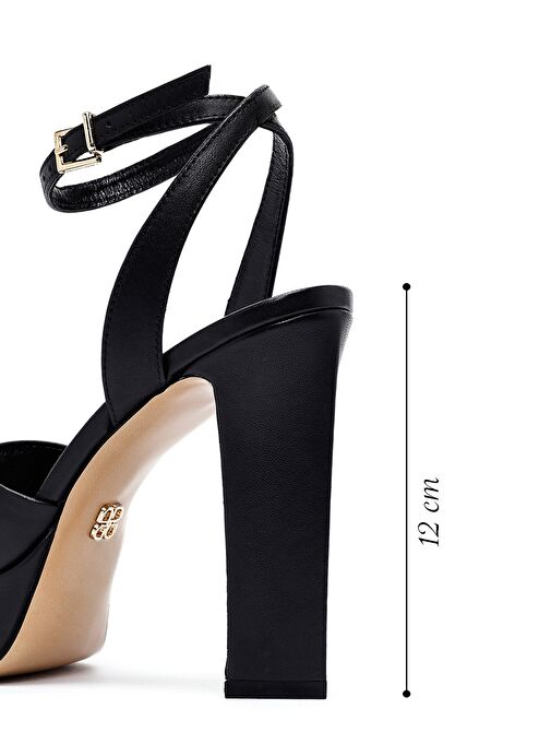 Kadın Siyah Bilekten Tokalı Platform Yüksek Kalın Topuklu Deri Sandalet 25SFD120418 - Görsel 3