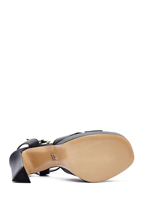 Kadın Siyah Bilekten Tokalı Platform Yüksek Kalın Topuklu Deri Sandalet 25SFD120418 - Görsel 6