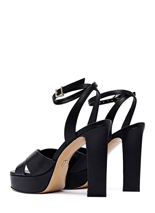 Kadın Siyah Bilekten Tokalı Platform Yüksek Kalın Topuklu Deri Sandalet 25SFD120418 - Görsel 7