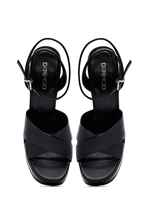 Kadın Siyah Bilekten Tokalı Platform Yüksek Kalın Topuklu Deri Sandalet 25SFD120418 - Görsel 9