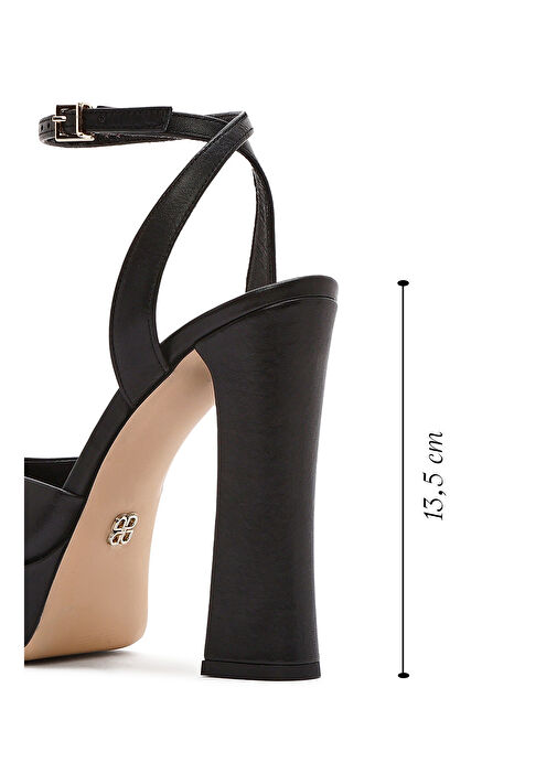 Kadın Siyah Bilekten Tokalı Platformlu Yüksek Kalın Topuklu Deri Sandalet 25SFD120518 - Görsel 3