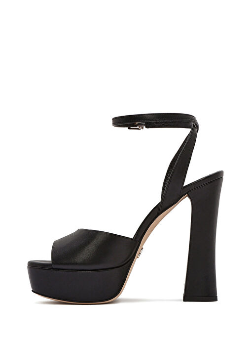Kadın Siyah Bilekten Tokalı Platformlu Yüksek Kalın Topuklu Deri Sandalet 25SFD120518 - Görsel 4