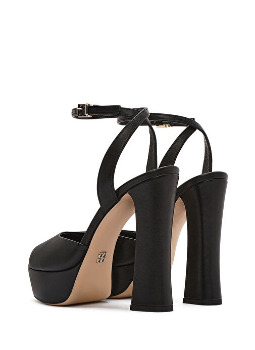 Kadın Siyah Bilekten Tokalı Platformlu Yüksek Kalın Topuklu Deri Sandalet 25SFD120518 - Görsel 7