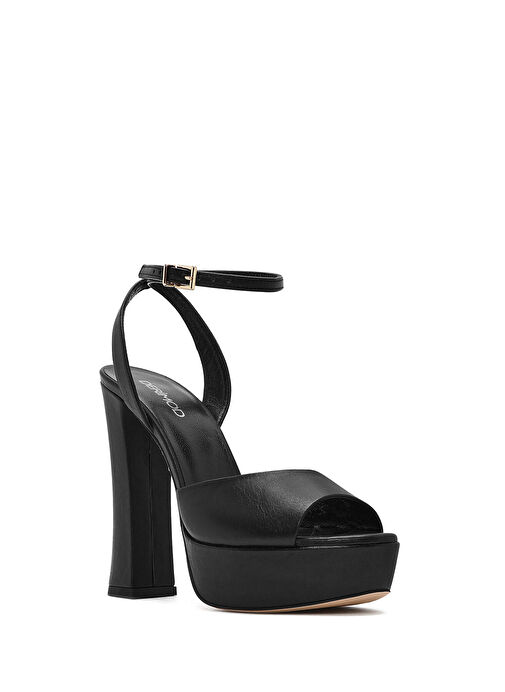 Kadın Siyah Bilekten Tokalı Platformlu Yüksek Kalın Topuklu Deri Sandalet 25SFD120518 - Görsel 8